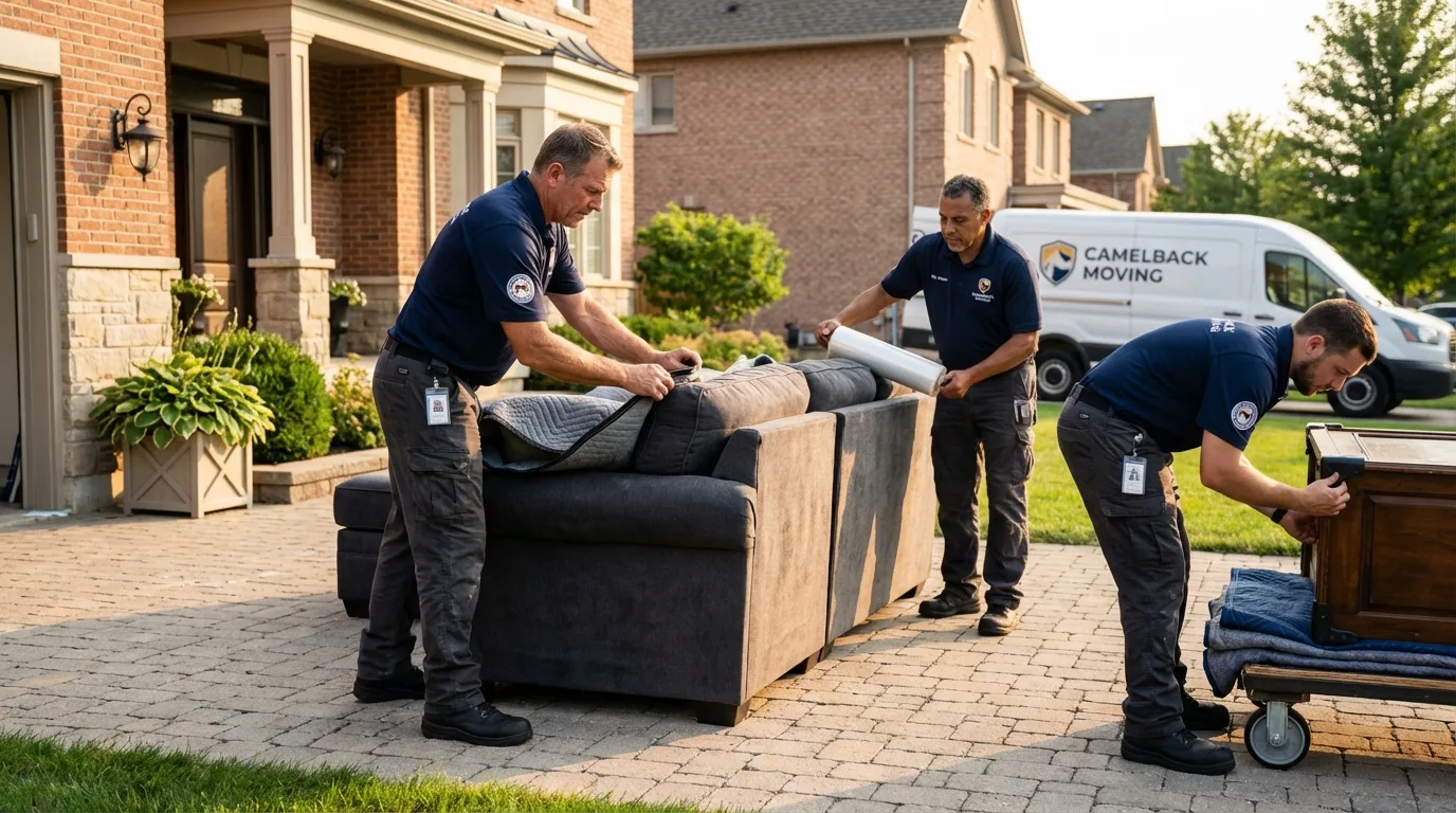 Large estate moving crew wrapping furniture in Iowa, LA
