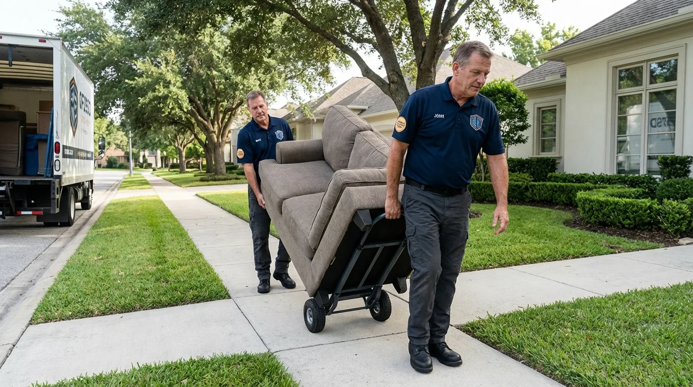Local residential moving crew loading furniture in Iowa, LA