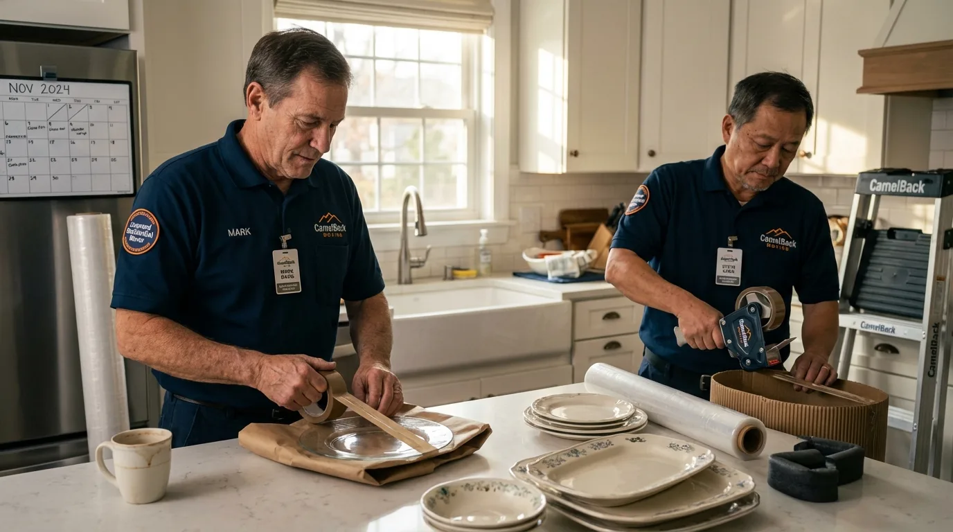 Professional crew packing kitchen dishware in Iowa, LA